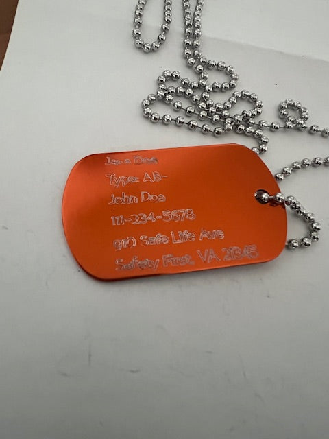 Biker Life Tag Emergency Necklace (No allergies or medical condition)